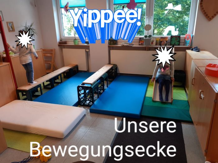 Improvisierte Bewegungsecke in der Kita Ellhornstraße